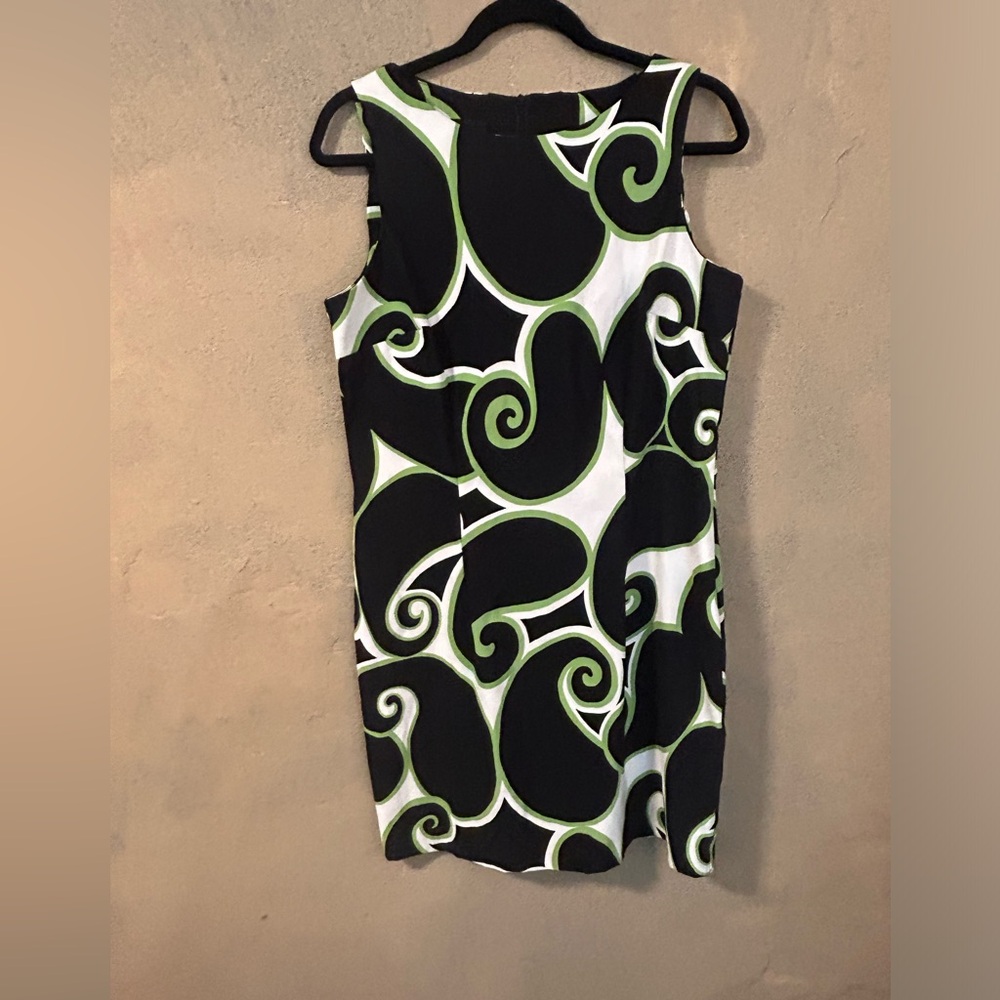 ABG Dress black with green and white geometric print knee length size 14